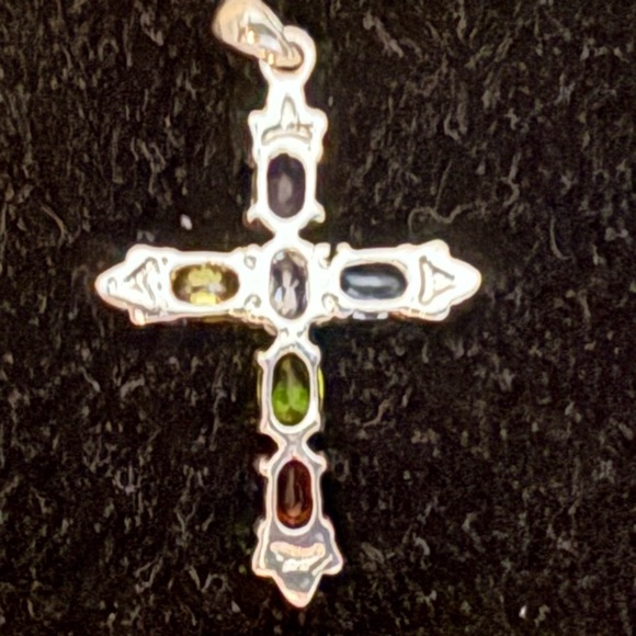 Religious Cross set with multicolored gemstones, pendant only, no chain - Picture 2 of 2